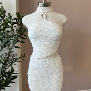 Chic White Textured Halter Mini Dress
